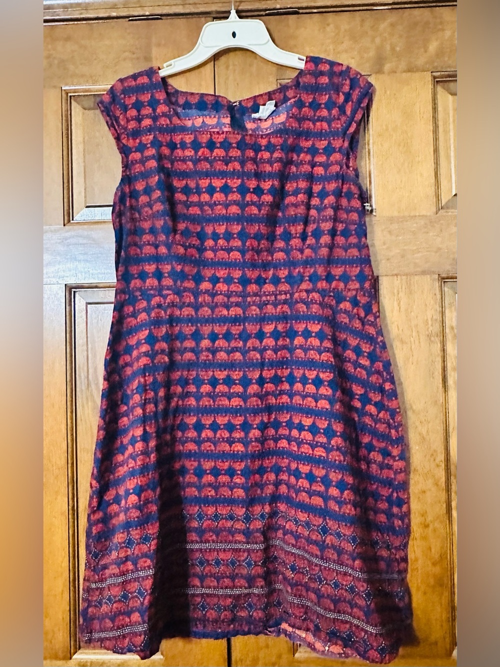 Mata Traders 100% Cotton Navy and Red Patterned Dress Large